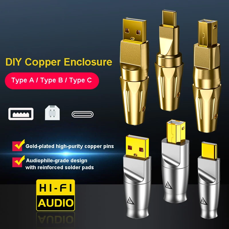 Фото Позолоченный разъем USB A USB B Jack Tail Type A Тип B Тип C Разъем DIY Медный корпус ​ для HiFi Audio ЦАП №1