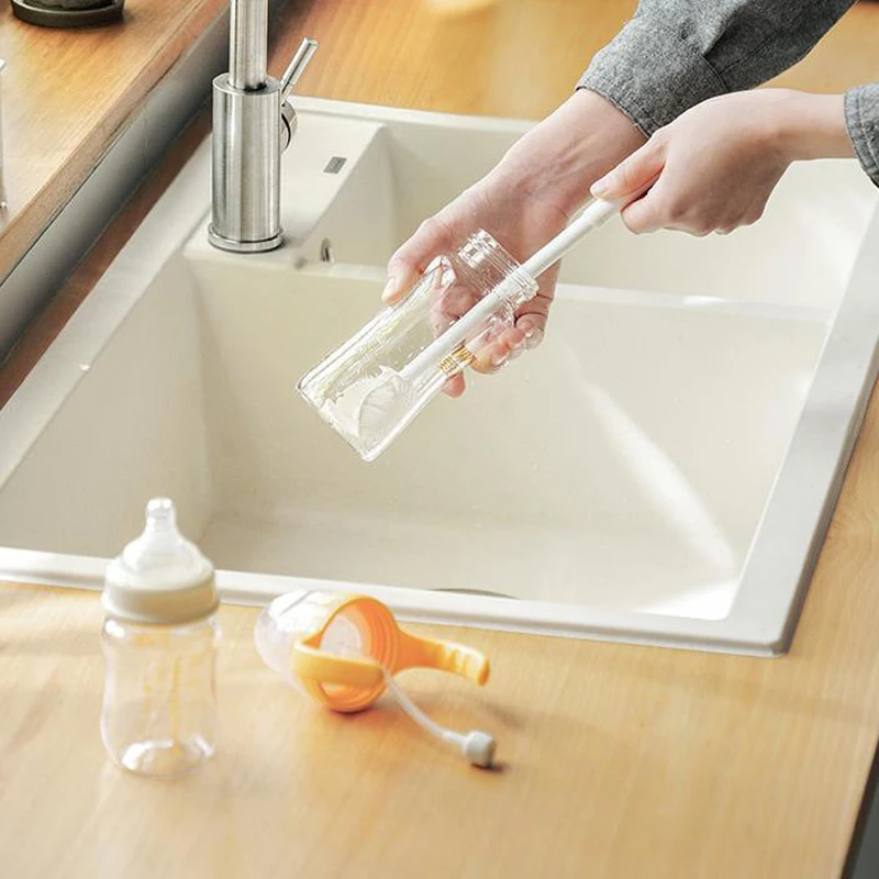 Мягкая силиконовая складная щетка с длинной ручкой ручная для детской бутылки