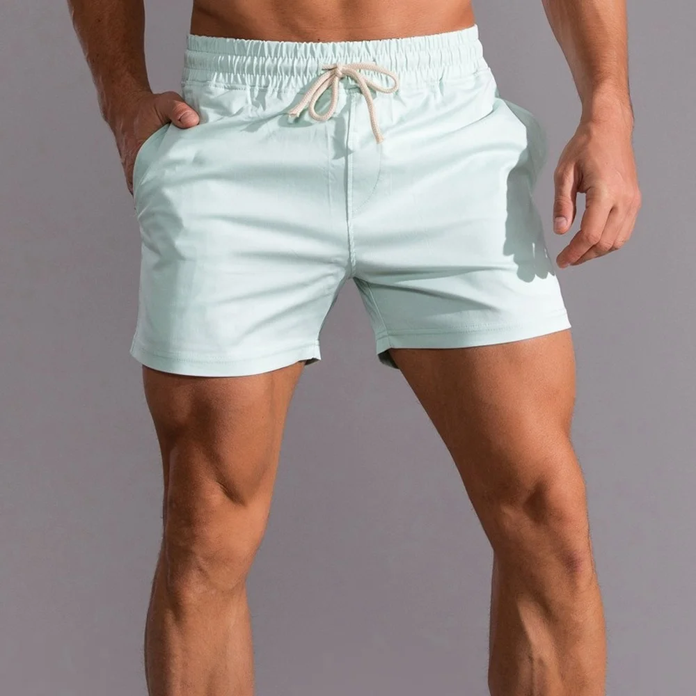 Shorts Elastic Waist Quick Dry Summer Beach Wear Clothes Men Solid Color  Shorts