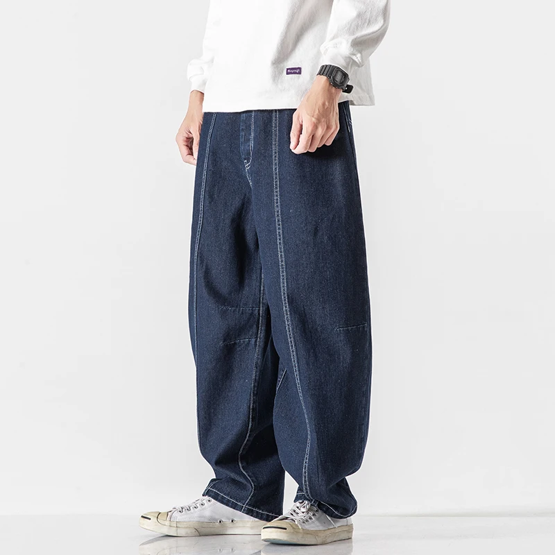 American Retro Street Jean Loose Embroidered Straight-leg Jeans Men Women Casual All-match Mopping Wide-leg Trousers Cargo Pants