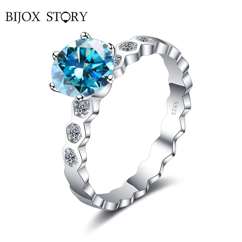 

BIJOX STORY 1CT Elegant Geometric Shape Moissanite Ring for Female S925 Sterling Silver Ring for Couple Anniversary Celebration