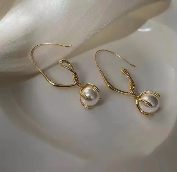 Серьги из жемчуга АА уникального дизайна белые круглые серебряные ювелирные