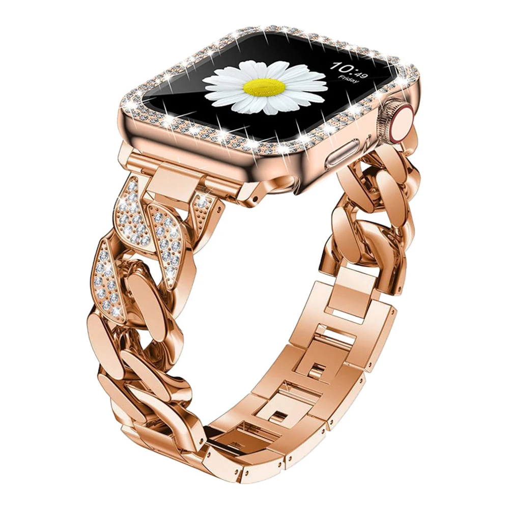 

For apple watch band 41mm 40mm 38mm series 8/7/6/5/4/se/3 45mm 44mm 42mm ultra 49mm bling Metal strap for iwatch 8 bands women