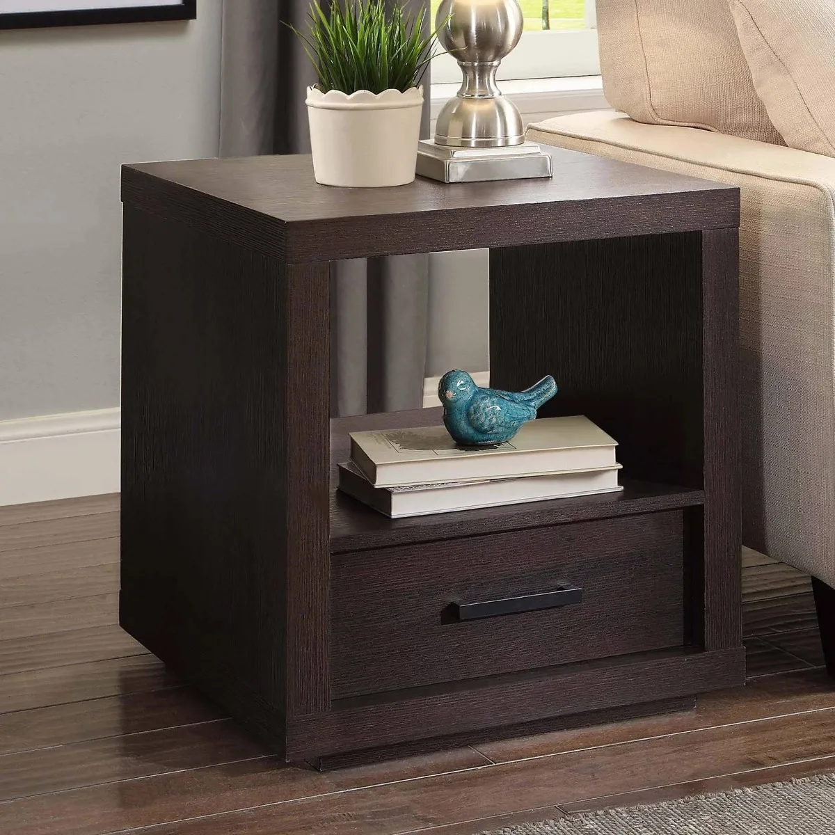 

Better Homes & Gardens Steele End Table With Drawer, Espresso Finish