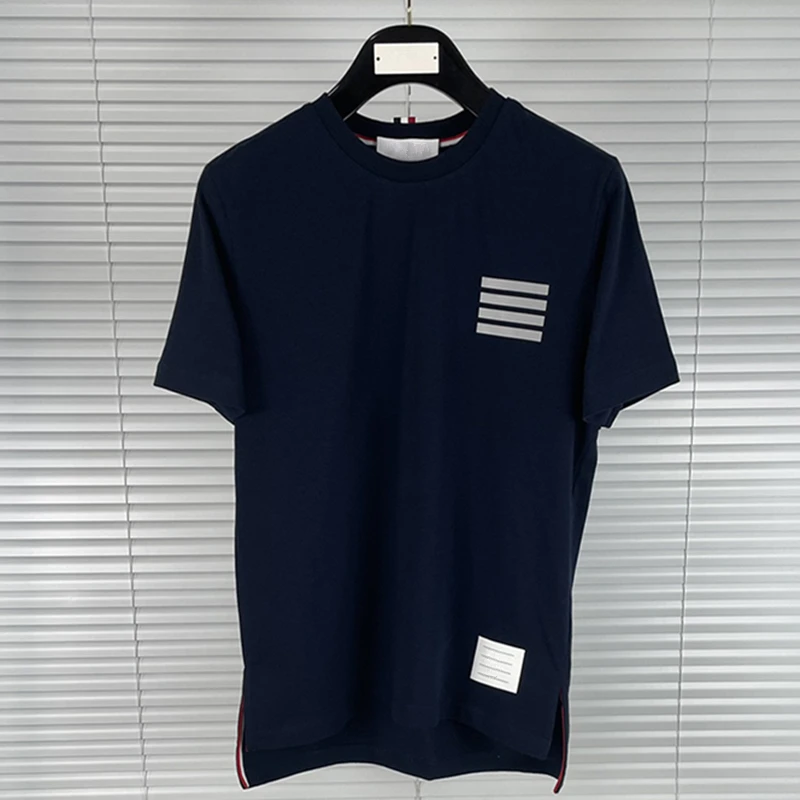 Футболка мужская с круглым вырезом модная тенниска из хлопка в полоску стильный