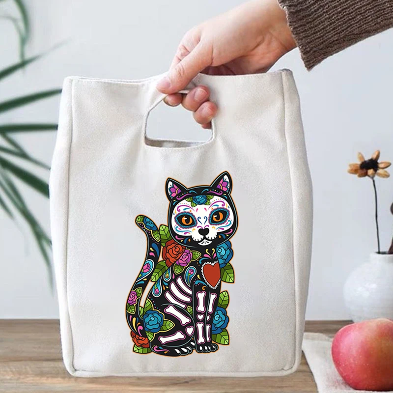 

Sugar Skull Mexico Original Pattern Portable Lunch Bags Thermal Insulated Lunch Box Handbag Dinner Container Food Storage Bags