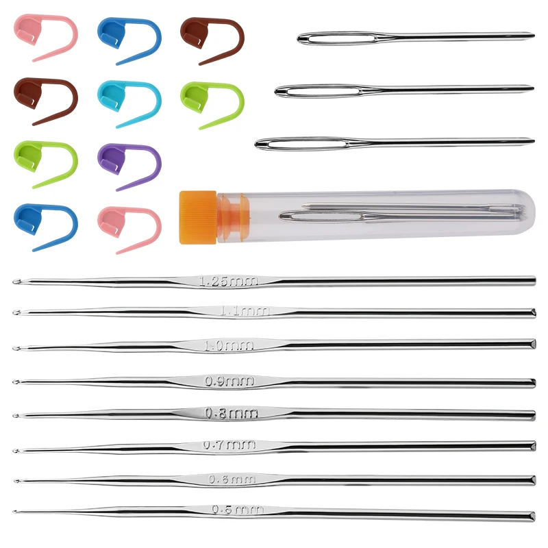 

MIUSIE Metal Handle Crochet Hook Knitting Needle 0.5-1.25mm Lace Crochet Needles Set DIY Knitting Mark Buckle Sewing Needle