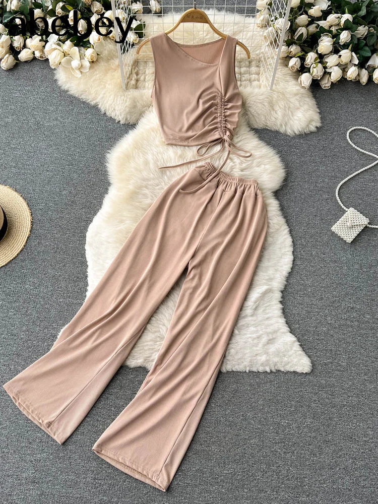 

Women Summer 2022 Knitted Set Elastic Slim Sport Retro Solid Temperament Sexy Fashion Square Neck Two Piece Sets