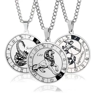 12 constellation pendant necklace fashion titanium steel pendant stainless steel necklace men choker chain vintage jewelry
