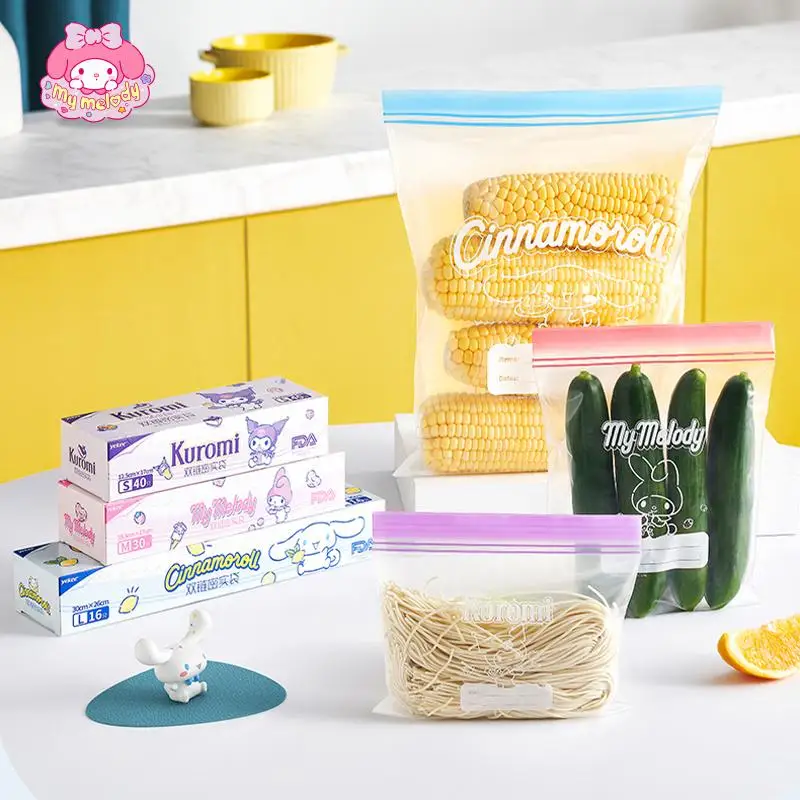 

Милые пакеты для хранения продуктов аниме Kuromi мультяшный многоразовый холодильник Мелодия Корица Двойная Цепочка уплотненный пакет для хранения