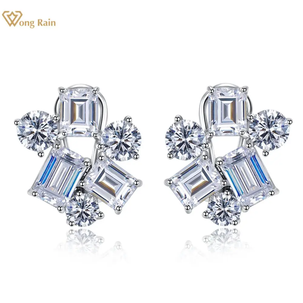 Wong Rain 100% 925 Sterling Silver High Carbon Diamond Gemstone 18K Gold Plated Alien Ear Studs orecchini gioielleria raffinata all'ingrosso