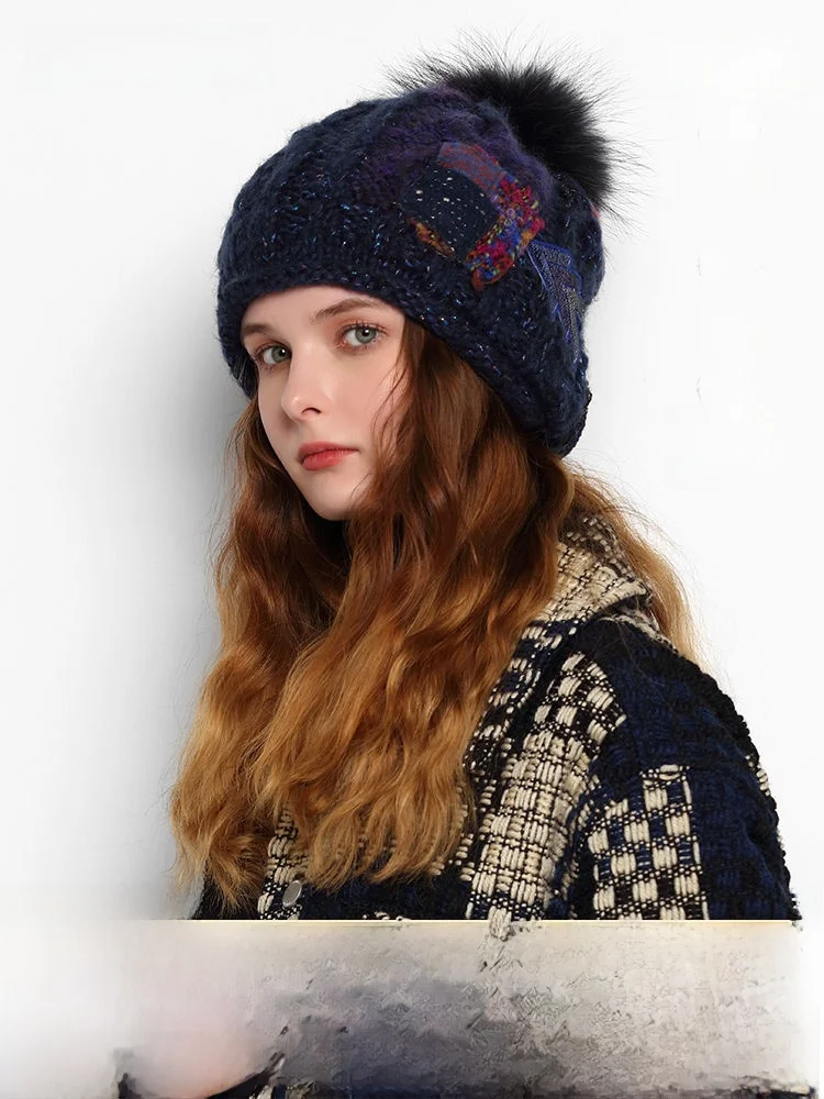 Klrmor шерстяная шапка с меховым шариком из енота женская осенне-зимняя модная