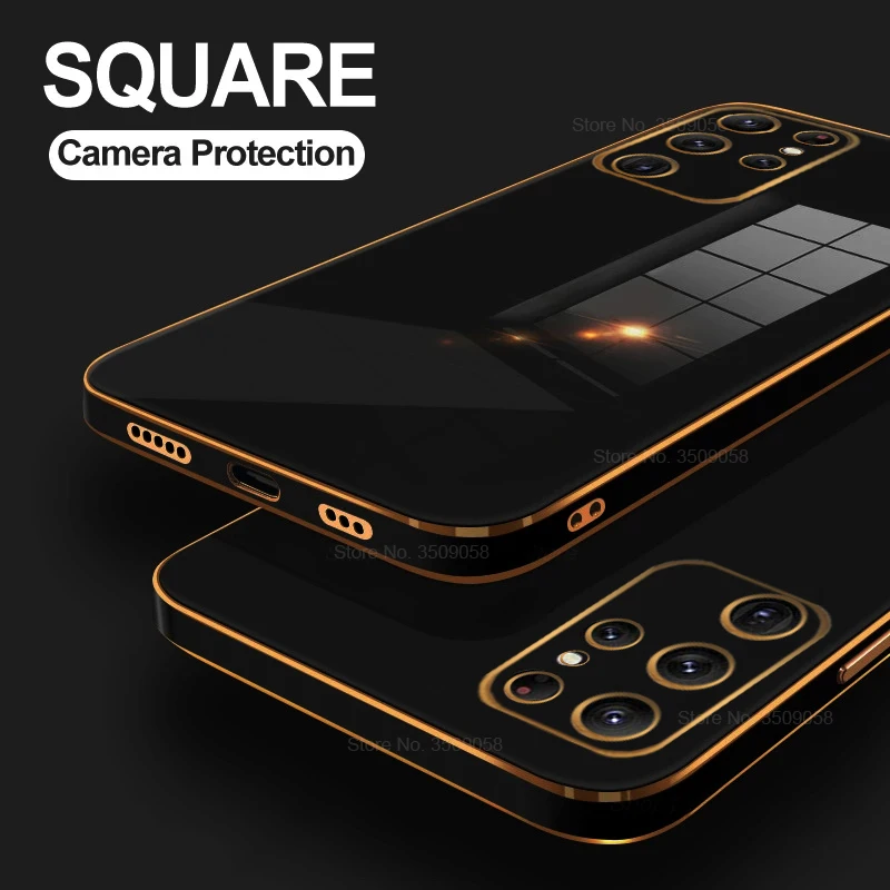 

Camera Protective Silicon Case For Samsung Galaxy S 22 22Ultra 22+ S22 Ultra Plus S22+ S22Ultra 5G Plating Gold Frame Back Cover