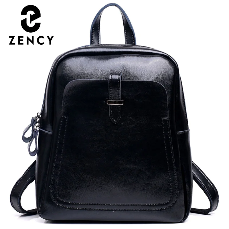 

Zency Soft Genuine Leather Backpack 2022 New Fashion Trend Women's Rucksack Travel Outdoor Students Go To School Knapsack Black