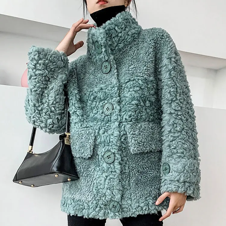 

Women 2022 Winter Wool Fur Coat Ladies Teddy Soft Faux Fur Outwear Female Sheep Shearing Casual Warm Jacket B17