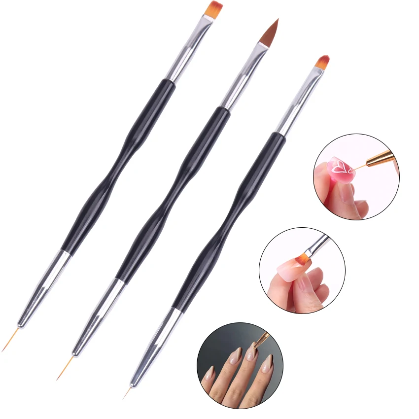 

French Stripe Nail Art Liner Brush 3PCS Set Ultra-Thin Line Drawing Pen Dual-End Uv Gel Painting Brushes Manicure Tools