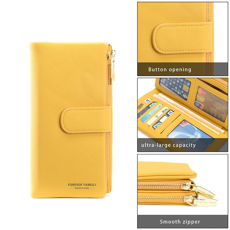 Women's Handbag Medium Length Wallet Multi Card Holders Zipper PU Mobile Phone Small Bag Purse Case Solid Color Fashion Wallets