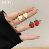 mihan 925 silver needle stawberry earrings cute design sweet korean temperament red white fruit stud earrings for women girl