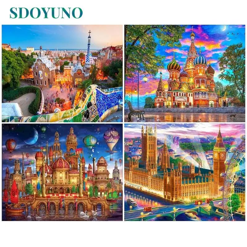 

SDOYUNO DIY Pictures By Numbers City Painting By Number Landscape Hand Painted Paintings Drawing On Canvas Gift Kits Home Decor