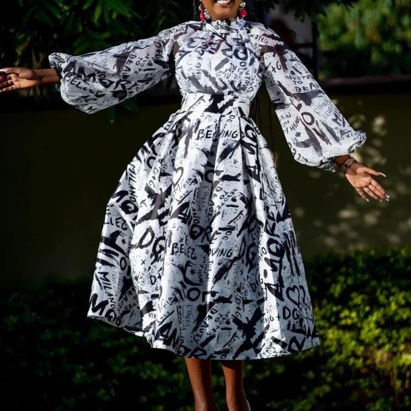 

African Dress For Women Fashion Dashiki Print Ruffles Vestido New Arrival Robe Elegant African Party Dress Big Size S-3XL