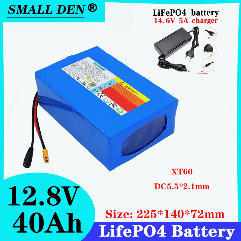 12.8V 40Ah Lifepo4 battery pack+14.6V 5A charger 4S6P 32700 with 40A same port balanced BMS 12V power supply + charger
