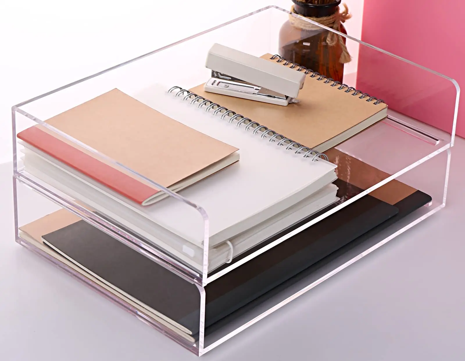 SANRUI 2 layer File Tray Acrylic Stackable Letter Tray Desk Organizer Clear Paper Tray