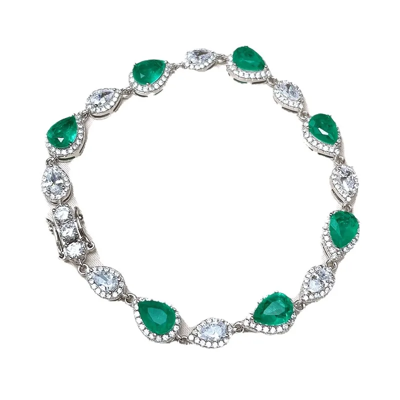 Женский браслет из серебра 925 пробы с имитацией изумруда 5*7