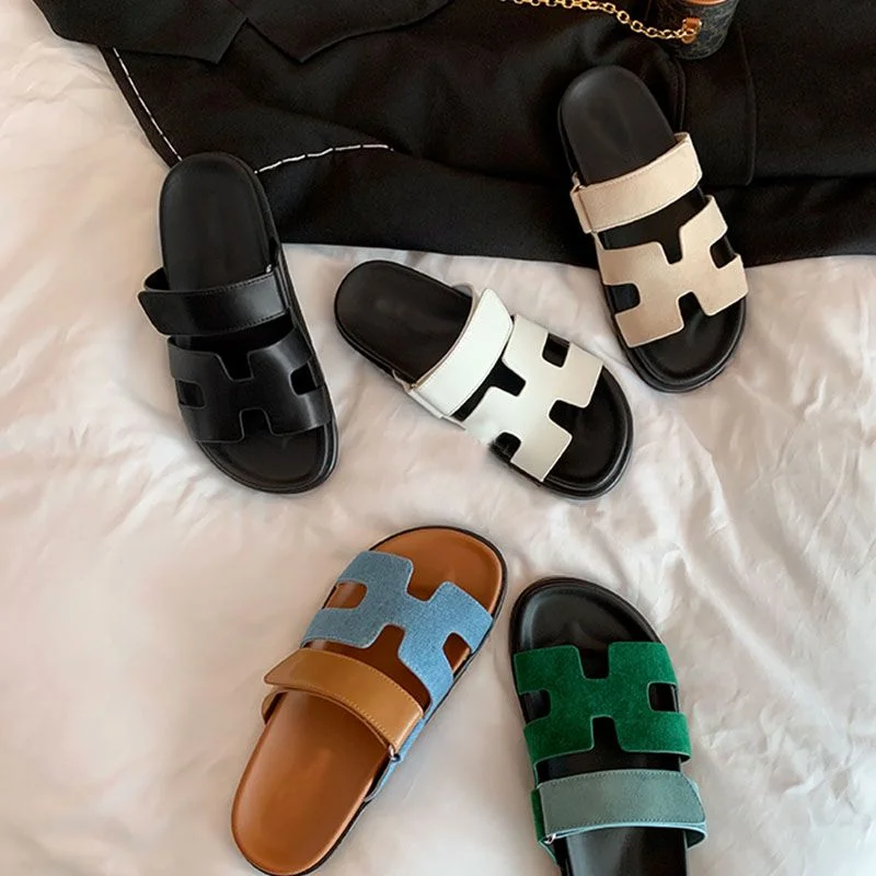 Fashion Hook Loop Women Shoes Solid Chunky Platform Sandals Open Toe Strappy Chaussures Femme Slip On Shallow Zapatillas Mujer