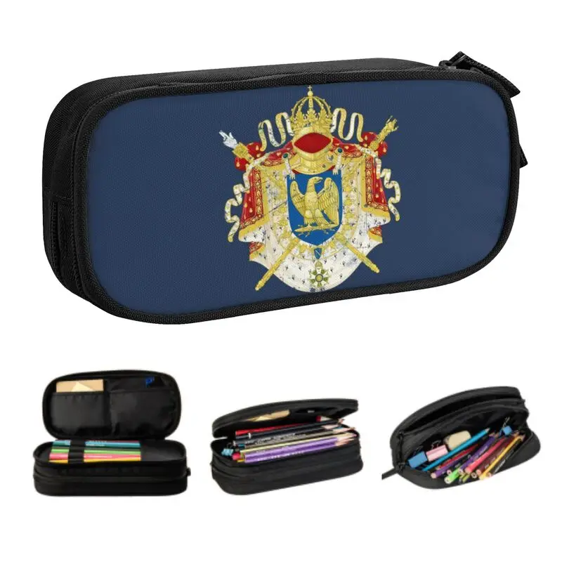 Cases For Girls Boys Custom Coat Of Arms Of France Large Capacity Pen Bag Box School Supplies