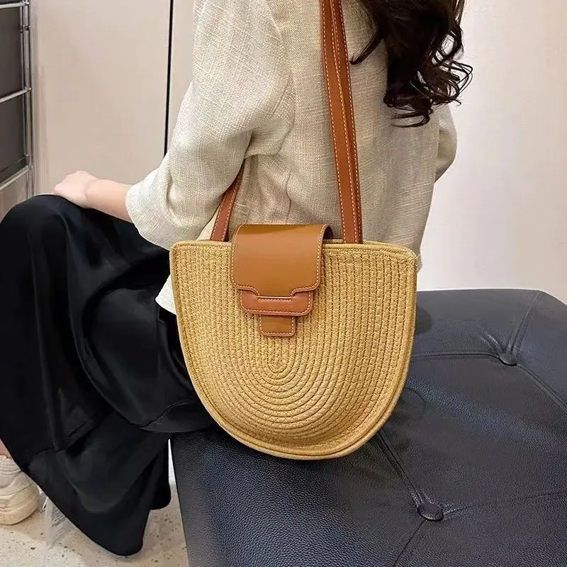 Женская Повседневная Хлопковая сумка с верхней ручкой модная полукруглая