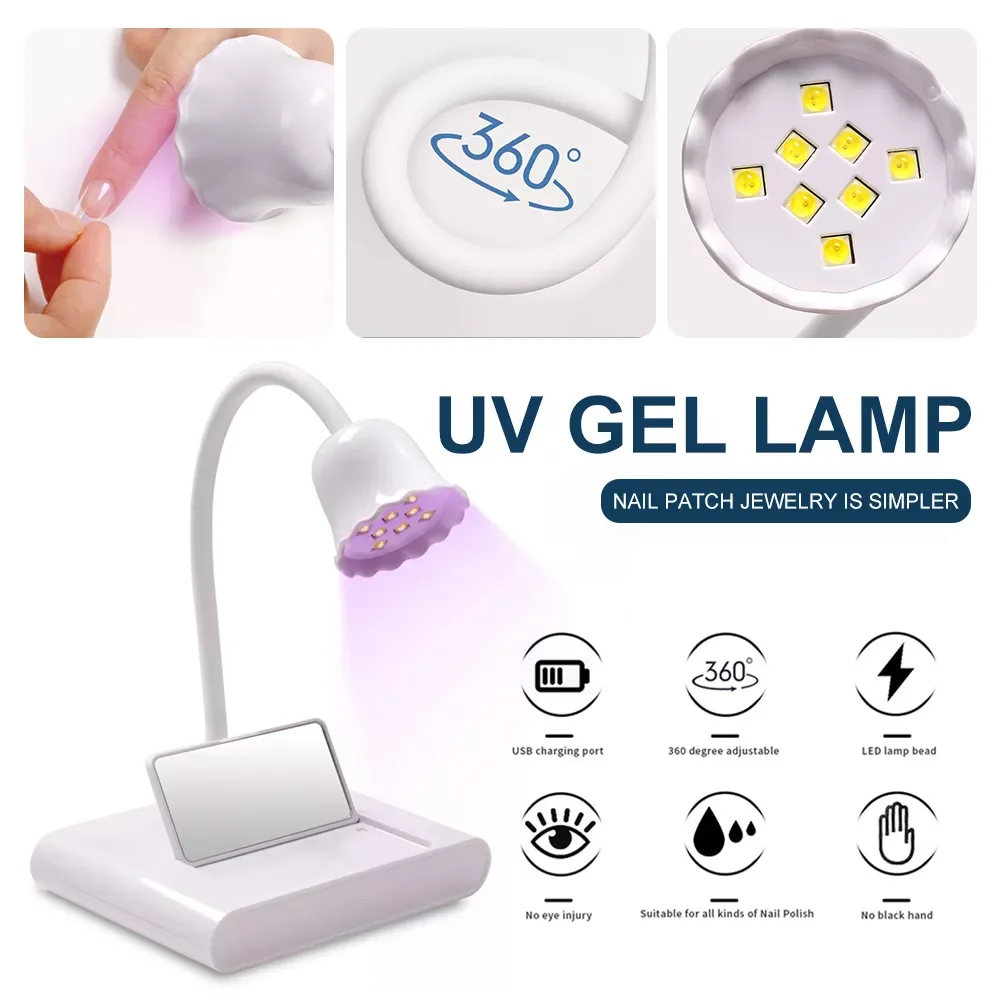 

NEW2023 Mini Lotus Nail Lamp with Mirror Portable Rechargeable UV/LED Nail Drying Lamp 360° Adjustable Nail Dryer Manicure Tool