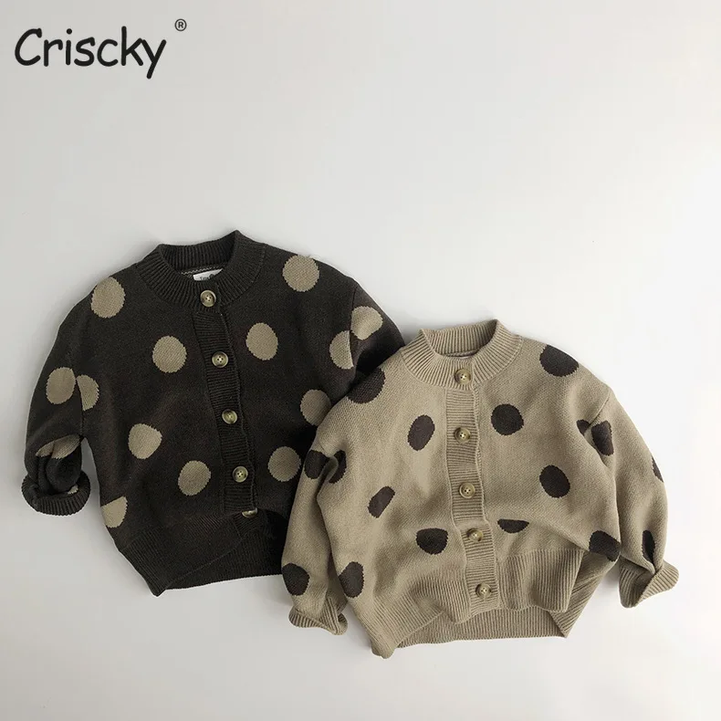 

Criscky 2022 Spring Toddler Boys Knitted Sweater Baby Boys DOT Cardigans Outwear Children Clothes Kids Girls Knitwear Jacket