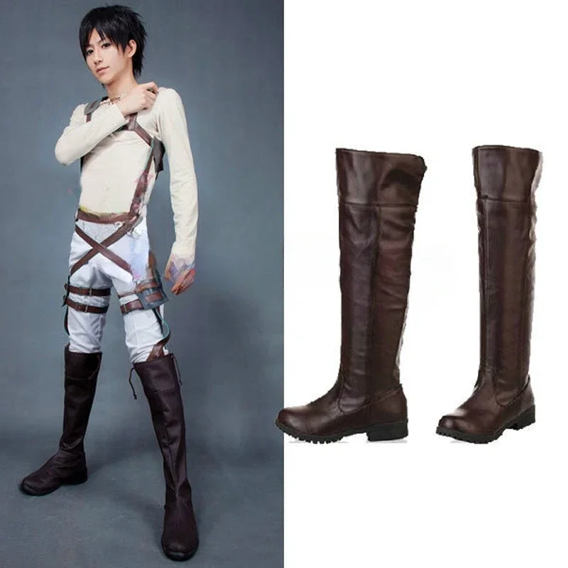 Фото Высокие сапоги для косплея в стиле аниме «Атака Титанов» Shingeki no Kyojin Eren Jaeger Mikasa Ackerman, обувь 35-44, бесплатная доставка №1