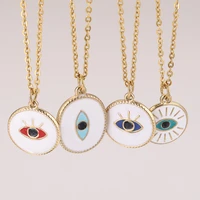 gold blue enamel turkey eye evil charm chain stainless steel round pendant necklace for jewelry women