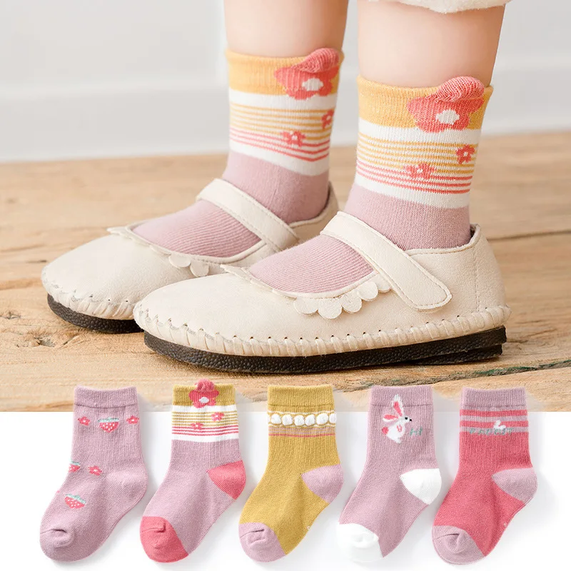 

Cotton Baby Short Socks 5 Pairs Toddler Boys Girls Autumn winter Mesh Cartoon Sock Kids Children Colorful Socks 0-12Y
