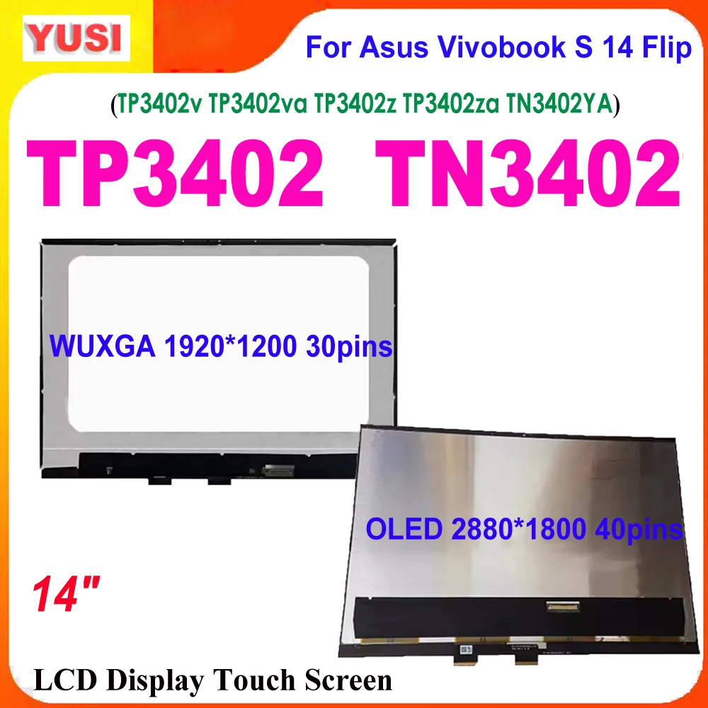 Фото 14-дюймовый ЖК-дисплей для Asus Vivobook S 14 Flip TP3402 TN3402 TP3402V TP3402ZA TN3402YA, сенсорный экран, дигитайзер в сборе №1