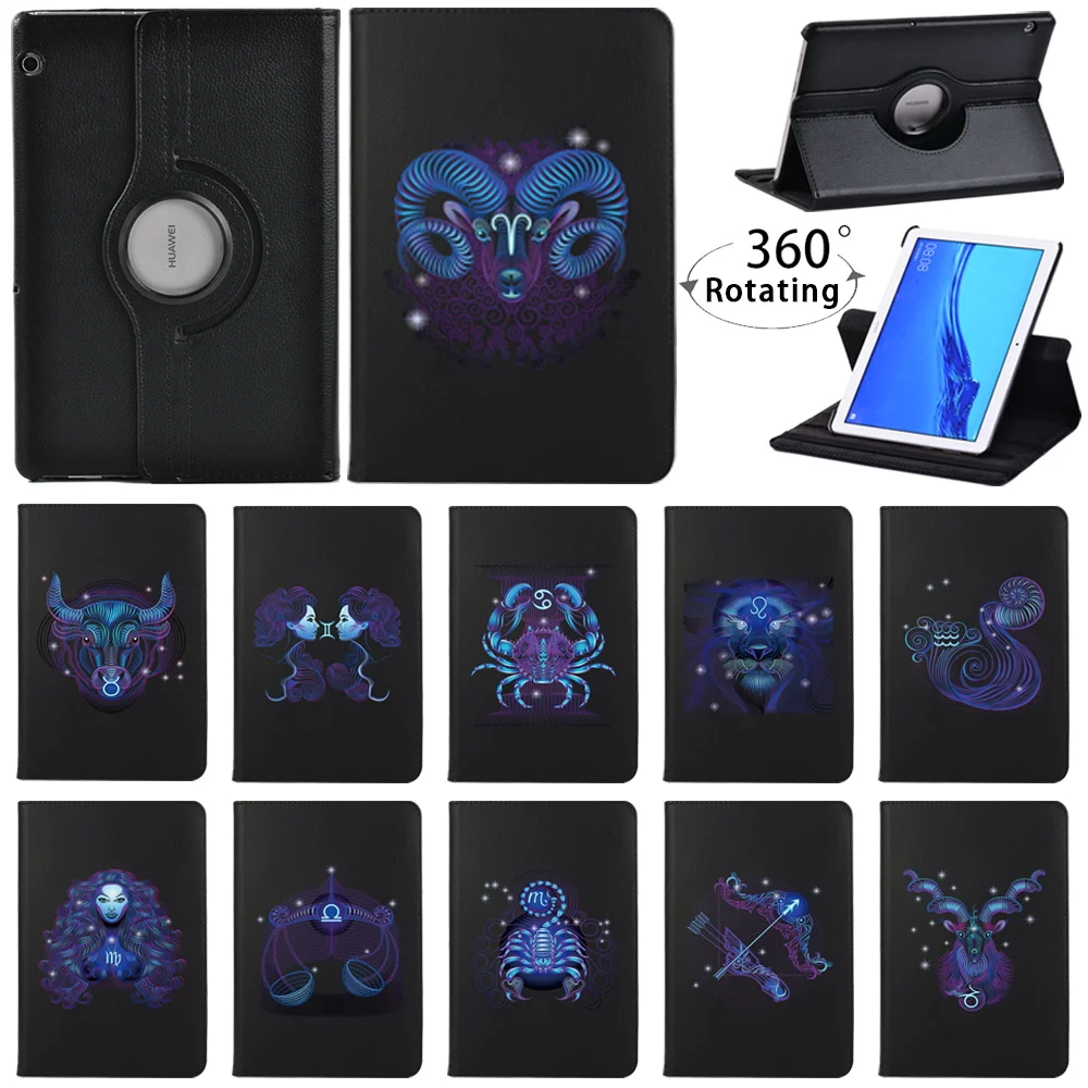 

New 360 Degree Rotating Cover for Huawei MediaPad T3 10 9.6"/T5 10 10.1" PU Leather Stand Tablet Case + Stylus fun print case