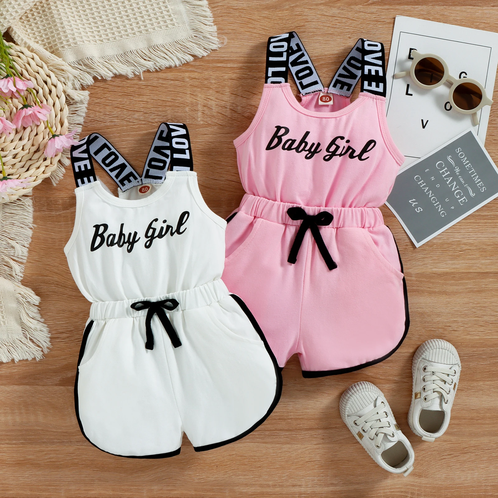 

2022 Summer Toddler Baby Girls Clothes Baby Gril Print Sleeveless Stap Romper Jumpsuit Shorts Playsuit Outfit Kids Overalls