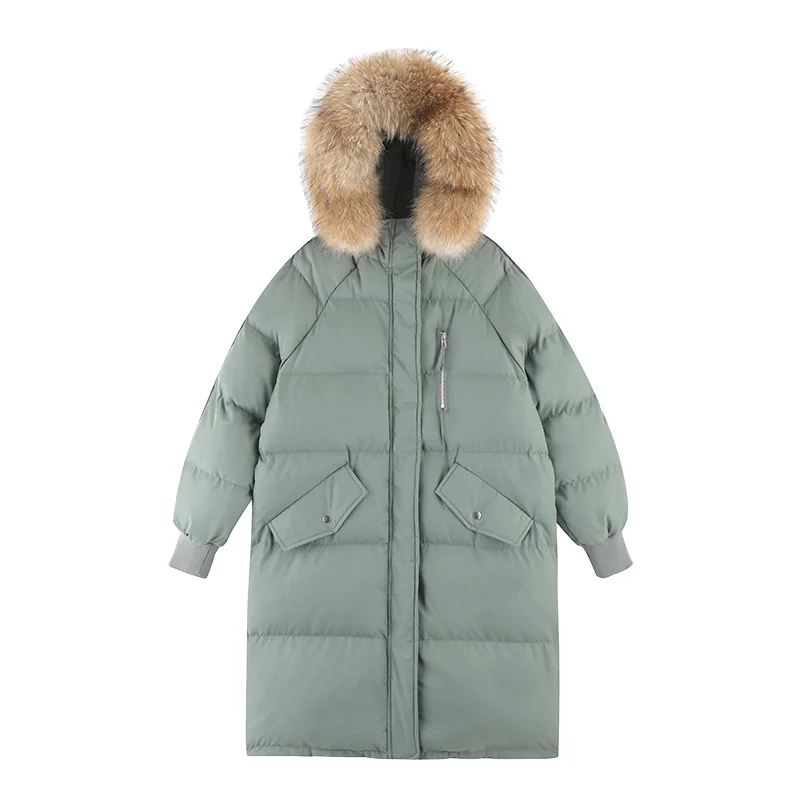 Autumn Winter Jacket Hooded Fur Collar Women Vintage Parka Long Cotton Coat Oversized Female Jacket White Warm Thick Parka Black