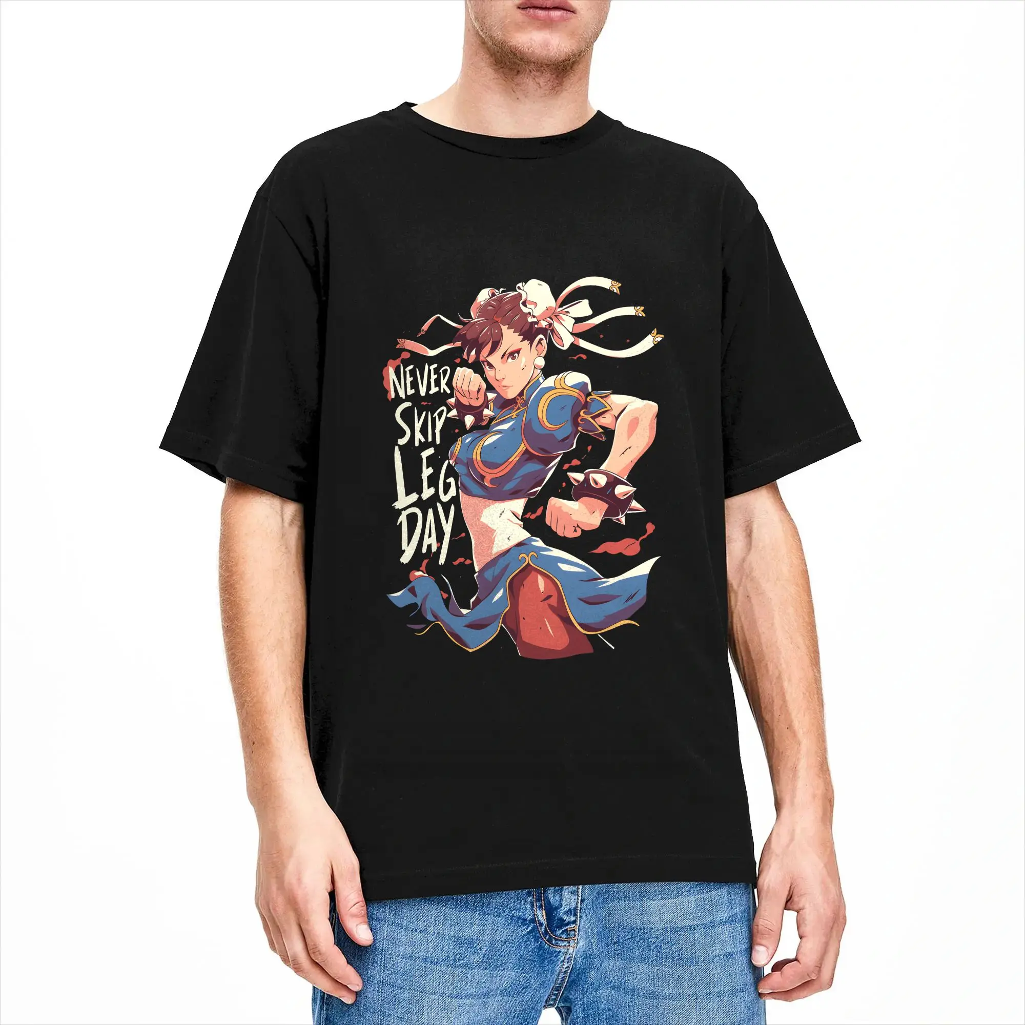 Фото Футболка Chun Li для мужчин, модная мужская футболка из чистого хлопка, футболка с круглым воротником, футболка с короткими рукавами, топы больших размеров №2
