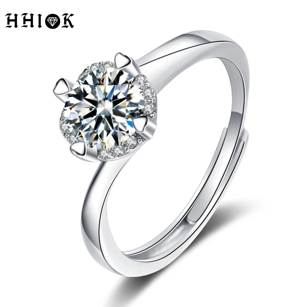 

HHIOK Mossan Stone Ring For Women Four Claw Diamond 1 Carat Marriage Proposal S925 Sterling Silver Couple Ring