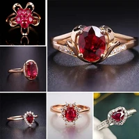 milan girl classic open adjustable ring red zircon rhinestone silver ladies ladies wedding love high end flower oval jewelry