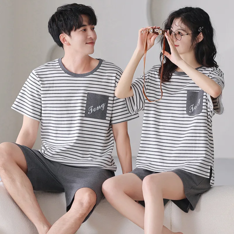 2023 Couple Pajamas Matching sets Stripe Sleepwear Cotton Nightwear For Men And Women Casual Home Clothes Pjs Pyjamas Homme Femm