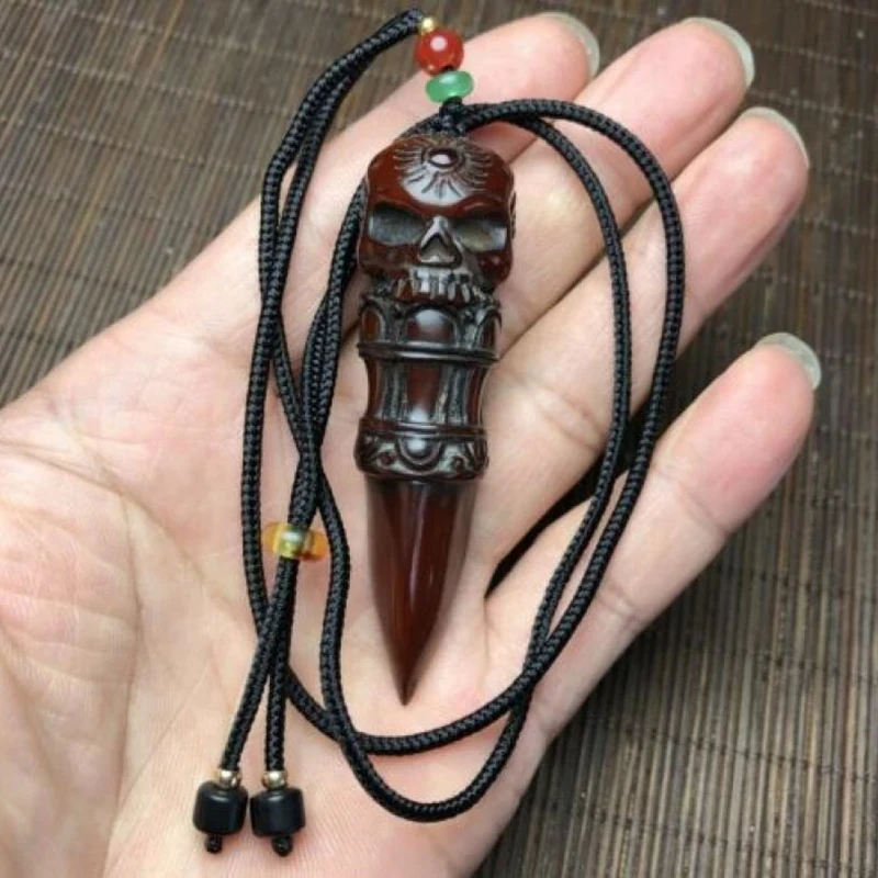 

Yak Horn Carved Skull Vajira Pendant Phurba Dagger Tibetan Buddhism Faqi Statue