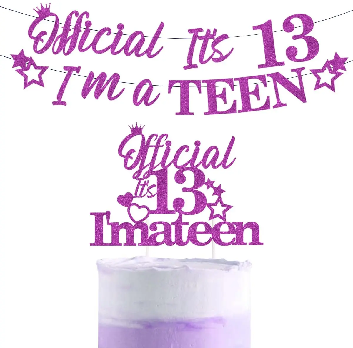

Purple Official It’s 13 I'M A Teen Banner with Cake Topper Thirteenth Years Old Birthday Decorations 13th Teenager Party Decor