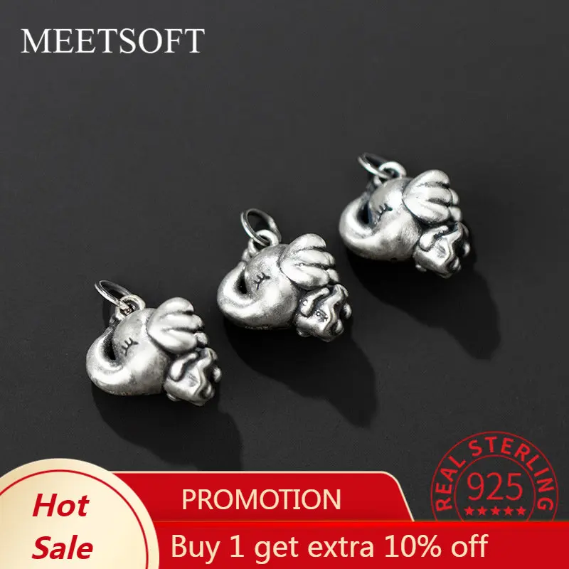 

MEETSOFT Cute S925 Sterling Silver Distressed Elephant Baby Charms of DIY Handmade Making Bracelet for Children Drop Shipping