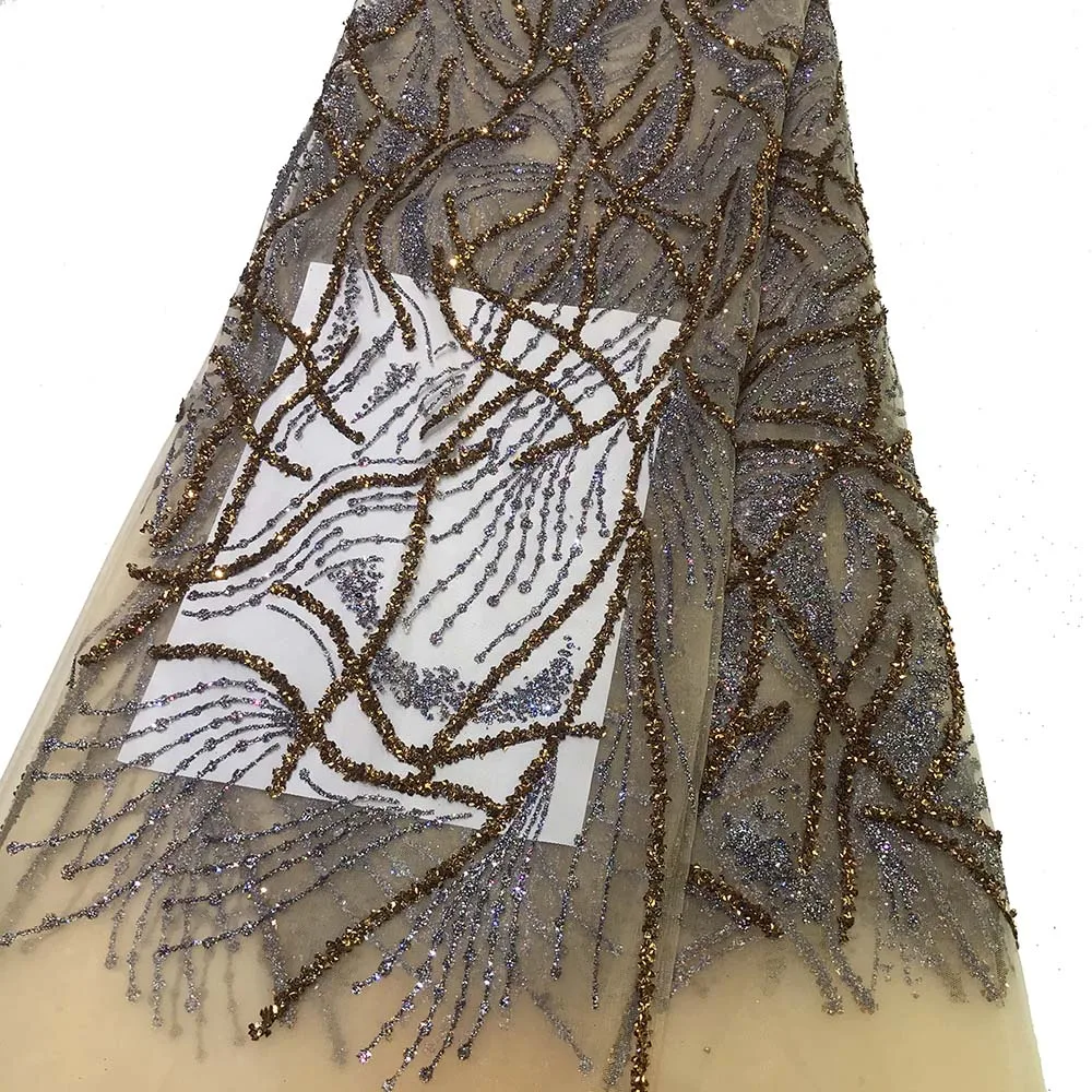 

Champagne Soft Tulle Mesh Coffee Shiny Rhinestone Sequin Lace Fabric Luxury Quality African Glitter Party Dress Sewing Materials