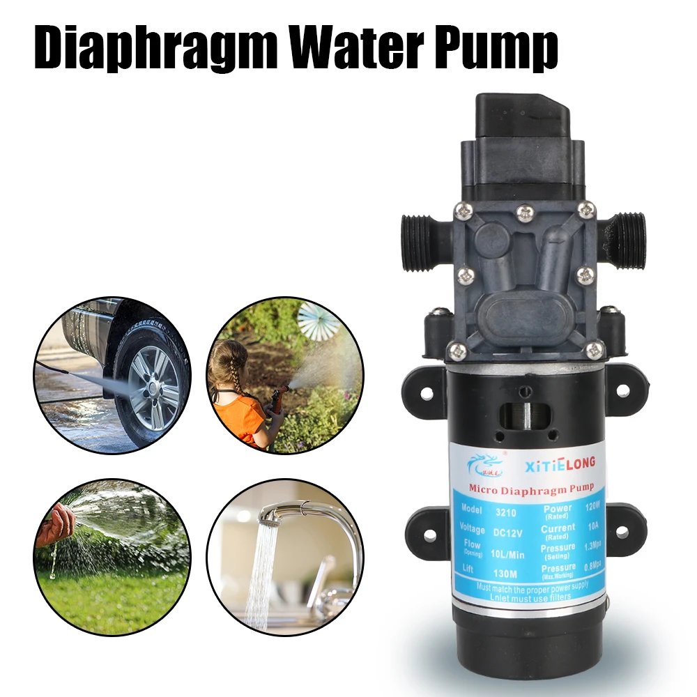 

Micro High Pressure Water Spray Car Wash DC 12V 120W 10L/min Agricultural Electric Water Pump Diaphragm Self Priming Pump