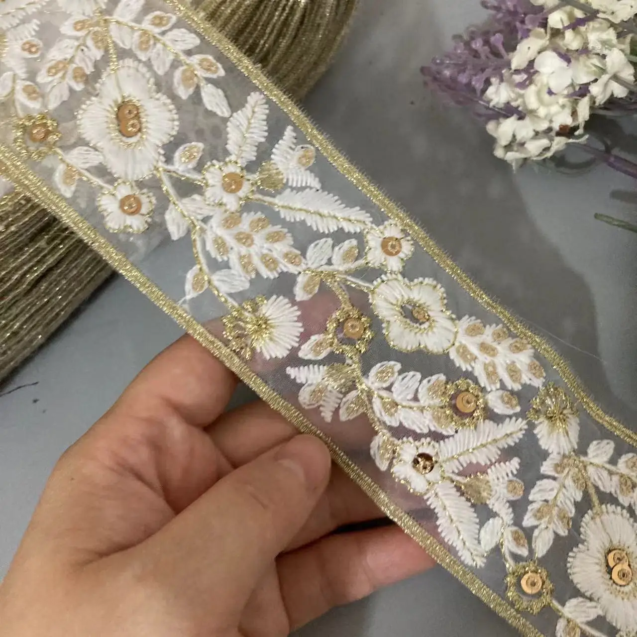 1-метровый цветок шириной 5 см марлевая винтажная кружевная отделка по краям