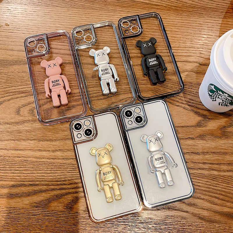 

Fashion Bear Figure Creative Phone Stand Case Cover for IPhone 7 8 Plus 11 12 13 Pro X XR XS Max Shockproof Cases IPhone 13 Case